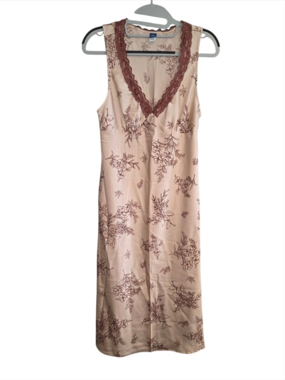 Boho Satin Midi Dress Lace Trim Floral Intimates Sleepwear Gardencore Hippie Y2K